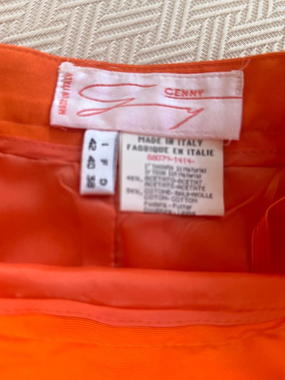 Vintage Genny Orange Skirt Suit Set Size 8 Made In Italy Blazer Jacket Pencil